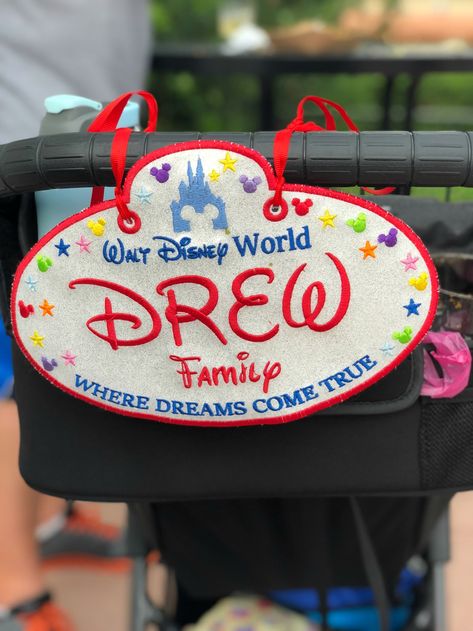 Disney Scooter Signs, Disney Stroller Sign, Disney Stroller Tags, Disney Stroller, Book Motivation, Vacation Board, Strollers At Disney World, Disney 2025, Disney Names