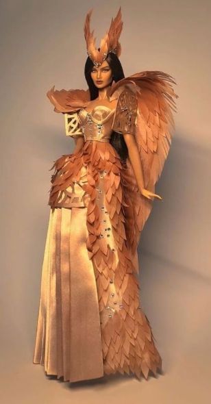 Recycled Gown Ideas, Recycled Gown, Bird Wings Costume, Phoenix Costume, Creative Costume, Recycled Dress, Barbie Fashionista Dolls, Barbie Gowns, Victorian Dolls