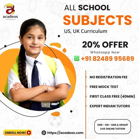 Private Online Tuition @ Acadeos All School Subjects @ 20% Offer Limited Period Discount - No Registration Fee - Free Demo - Mock Test - Expert Indian Tutors Enroll Now for live One-to-One class so that your kids get all the special attention they deserve. Book your Free demo class Now:- WhatsApp :- https://wa.me/918248995689  https://wa.me/918248997750 Website : https://acadeos.com/register Scientific Investigation, Learning Sites, Online Academy, Professional Goals, Mock Test, Teaching Methods, New Class, Why Do People, School Subjects