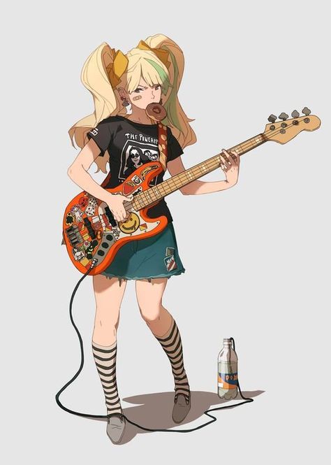 Guitar Art, 영감을 주는 캐릭터, Art Poses, Rock Roll, Drawing Poses, Cartoon Art Styles, Art Reference Photos, Art Reference Poses, Pretty Art