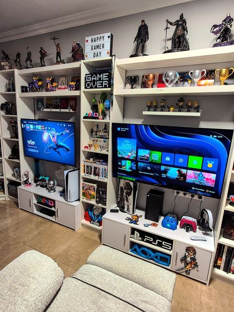 Playstation Room, Games Room Inspiration, Boys Game Room, Gaming Bedroom, Gamer Bedroom, Small Game Rooms, Retro Games Room, Nerd Room, Gamer Room Decor