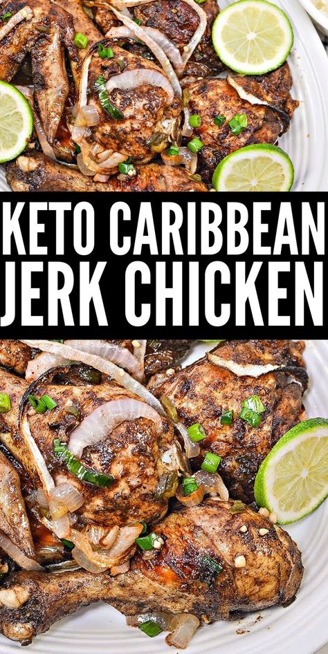 Keto Caribbean Jerk Chicken - moky flavors mingle with a bit of spice to make irresistible keto jerk chicken. It’s a bold recipe that will make you crave chicken. #keto #ketocaribbeanjerkchicken #caribbeanjerkchicken #jerkchicken #chicken #chickenrecipes #food #recipes Jerk Chicken Recipe, Jerk Pork, Chicken Keto, Jamaican Jerk Chicken, Caribbean Jerk Chicken, Ways To Cook Chicken, Sugar Free Low Carb, Jerk Chicken, Jamaican Recipes