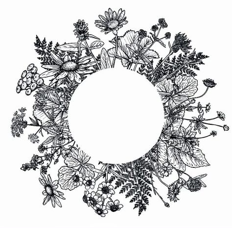 Wreath Tattoo, Cowboy Hat Design, Pyrography Patterns, Circle Tattoo, Circle Tattoos, Wildflower Tattoo, Flower Line Drawings, Beauty Culture, Invitations Birthday