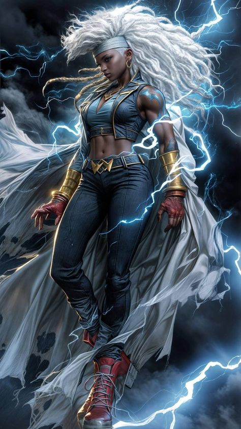 Black Superheroes Art, Black Female Comic Characters, Weather Character Design, Comic Book Characters Female, Female Black Panther, African Superhero, Dark Beauty Fashion, Storm Marvel, Black Warrior