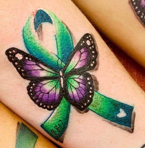 Blue Ribbon Tattoo, Lymphoma Tattoo, Purple Ribbon Tattoos, Crohns Tattoo, Forearm Cover Up Tattoos, Awareness Tattoo, Taurus Tattoos, Ribbon Tattoos, Memorial Tattoos