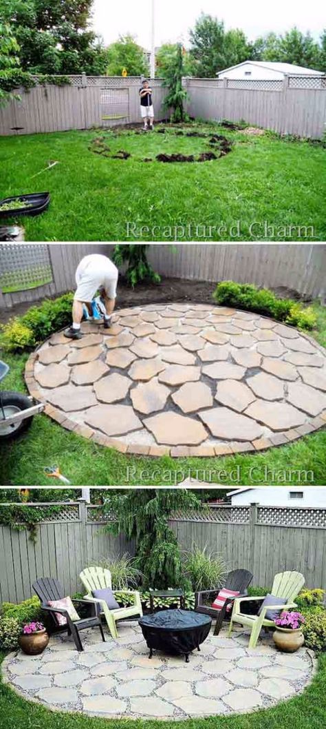 DIY Ideas for the Outdoors - DIY Round Firepit Area - Best Do It Yourself Ideas for Yard Projects, Camping, Patio and Spending Time in Garden and Outdoors - Step by Step Tutorials and Project Ideas for Backyard Fun, Cooking and Seating #diy Diy Outdoor Hangout Area, Outdoor Seating Area Diy, Backyard Firepits, Ideas For Yard, Do It Yourself Ideas, Mailbox Garden, Ideas For Backyard, Garden Water Feature, Outdoor Sitting Area