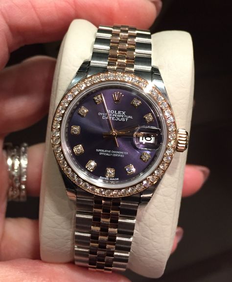 Purple Luxury Aesthetic, Rolex 5513, Rolex Diamond Watch, Pretty Watches, Rolex Diamond, Rolex Watches Women, Fancy Watches, Rolex Women, Expensive Jewelry Luxury