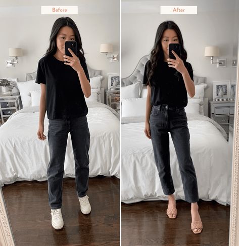 Black Denim Jeans Outfit, Black Jeans Outfit Casual, Black Jeans Outfit Winter, Black Denim Outfit, Wash Jeans Outfit, Office Wear Outfit, Grey Jeans Outfit, Straight Jeans Outfit, Denim Jeans Outfit