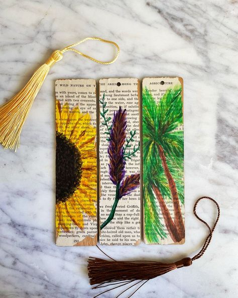 Wooden bookmarks decoupaged with upcycled book pages. Each botanical design is handpainted with acrylic. Laminate and cardstock bookmarks are high-quality prints of the original wooden versions.

Whichever style or material you choose, these bookmarks are durable and will accompany you on your many journeys and adventures to come (both real and between pages).

If you order a set of 3, you will receive one of each design. Wooden Bookmarks Decoupage, Wood Bookmarks Diy, Wooden Bookmark Ideas, Wooden Bookmarks Diy, Old Books Crafts, Painted Wooden Bookmarks, Laminate Bookmark, Bookmarks Flowers, Bead Bookmarks