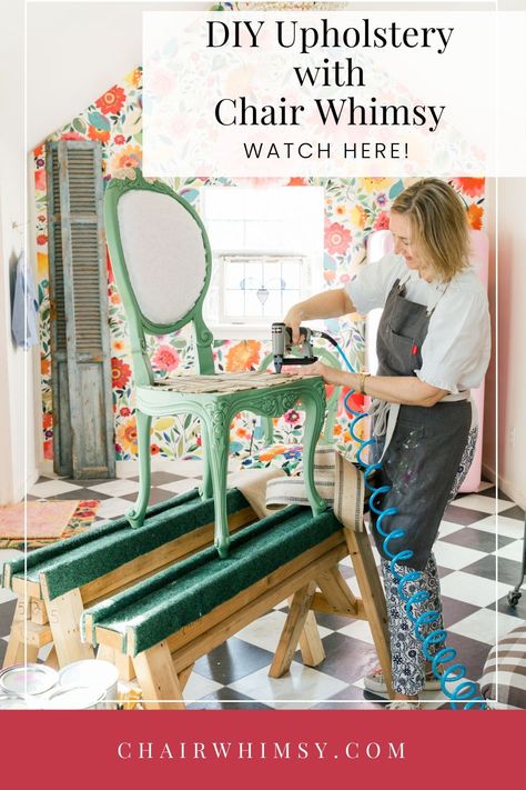 How To Paint An Upholstered Chair, Whimsical Upholstery Fabric, Eclectic Dining Room Chairs, Chair Whimsy, Diy Furniture Upholstery, Bright Chair, Diy Upholstery, Eclectic Dining Room, Dining Room Chairs Upholstered