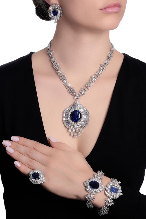 Impressive sapphire and diamond parure | Magnificent Jewels and Noble Jewels | Jewelry | Sotheby's Sothebys Jewelry, Diamond Parure, Saffron Spice, Baroque Jewelry, Beautiful Bangles, Magnificent Jewels, Diamond Pendent, Art Jewelry Design, Pearl Drop Necklace