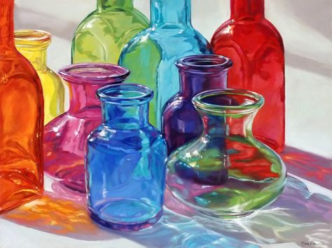 Standing at Attention by Lisa Ober Colored Glass Bottles, Standing At Attention, Metal Painting, Still Life Paintings, Life Paintings, Handbags Luxury, Southwest Art, Still Life Drawing, 수채화 그림