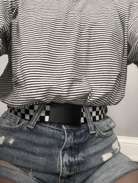 Checkered Belt Outfit, Checkered Belt, Belt Outfit, Edgy Outfit, Things To Wear, Edgy Outfits, Striped Shirt, Stylish Outfits, Outfit Ideas