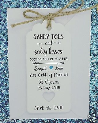 "Salty Kisses" Save The Date For Wedding Abroad Invitation with Envelope | Weddings abroad, destination weddings, weddings in Tenerife, wedding planner, wedding inspiration Destination Wedding Save The Date, Beach Wedding Decorations Reception, Cyprus Wedding, Date Invitation, Wedding Abroad, Beach Wedding Decorations, Beach Wedding Invitations, Destination Wedding Invitations, Wedding Save The Date