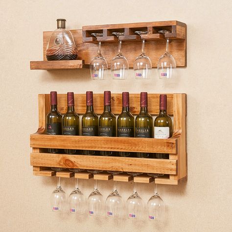 Solid Wood Wine Rack Wall Hanging Dining Room Living Modern Creative Rack Product information: Wood material: pine Pattern: art Structural craftsmanship: wooden craftsmanship Additional Features: Suspension Wooden structure craft: jigsaw Furniture structure: bracket structure Packing list： Wine Rack*1 #onlineshopping #onlinestore Wine Rack Wall Modern, Wooden Wine Rack Wall, Wine Glass Holder Wall, Bar Glass Rack, Wine Rack Inspiration, Wooden Wine Holder, Wood Wine Holder, Modern Wine Rack, Liquor Shelf