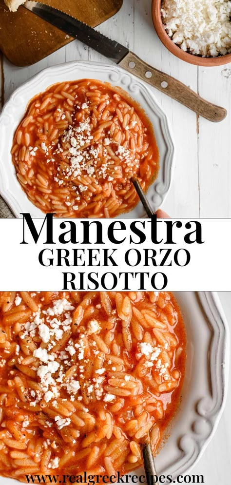 Greek Manestra Recipe, Greek Lenten Recipes, Manestra Recipe Greek, Greek Risotto, Manestra Recipe, Greek Dishes Traditional, Greek Dinner Recipes, Orzo Recipes Side, Greek Side Dishes