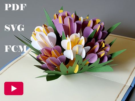 Flower Pop Up Card, Pop Up Flower, Pop Up Flower Cards, Crocus Flower, 3d Paper Crafts, Svg For Cricut, Flower Svg, Kirigami, Pop Up Cards