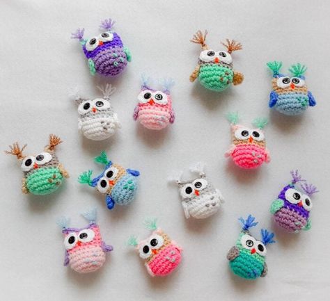 Tiny Crochet Projects, Small Crochet Owls Free Patterns, Crochet Owl Plush, Crochet Owl Stuffed Animal, Mini Owl Crochet Pattern, Tiny Owl Crochet Pattern Free, Tiny Owl Knits, Owl Keychain, Inexpensive Christmas