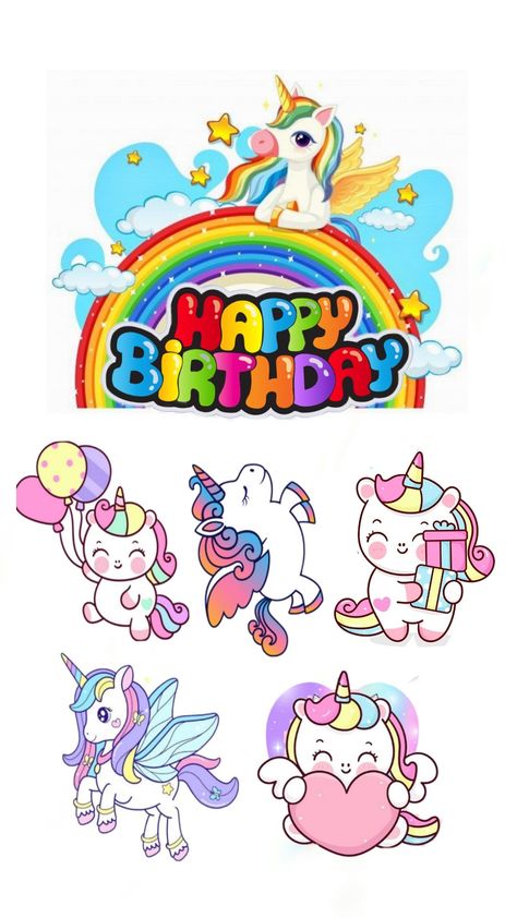 Topper Unicorn Printable, Topper Pelangi, Unicorn Cake Topper Printable Free, Unicorn Birthday Cake Topper, My Little Pony Cupcakes, Topper Kue, Unicorn Happy Birthday, Printable Unicorn Birthday, Unicorn Quilt