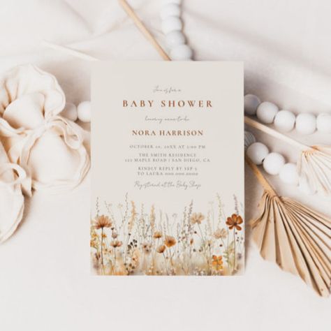 $2.98 | Autumn Wildflower Field Baby Shower - boho rustic modern, wildflowers, whimsical baby shower, cute floral frame baby shower, terracotta burnt orange beige, october baby shower invite, fall wildflower meadow, autumn watercolor wildflower field, delicate dainty tiny flowers, fall baby shower October Baby Showers, Whimsical Baby Shower, Autumn Watercolor, October Baby, Wildflower Baby Shower, Wildflower Field, Boho Baby Shower Invitations, Wildflower Meadow, Baby Shower Flowers