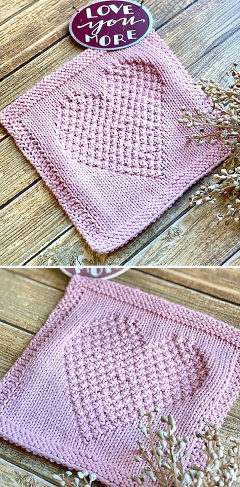 I Heart You Dishcloth - Knitting Pattern Heart Dishcloth, Knitted Squares Pattern, Knitted Heart Pattern, Knitted Dishcloth Patterns Free, Knit Dishcloth Pattern, Knitted Washcloth Patterns, Dishcloth Patterns Free, Knitting Squares, Knitted Washcloths