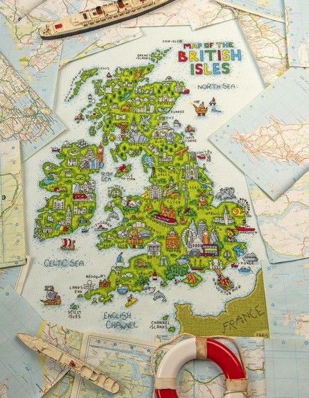 Cross Stitch Map, British Isles Map, Stitch Fabric, Cross Stitch Needles, Stitch Ideas, Cross Stitch Fabric, Needle Work, British Isles, Cross Stitch Charts