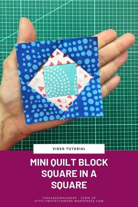 Mini Square in a square quilt block – Tiny quilt QAL | Sewn up, TeresaDownUnder | Bloglovin’ Foundation Piecing Patterns Free, Square In A Square Quilt Block Tutorials, Square In A Square Quilt Block, Square In A Square Quilt, Quilt Guild Programs, Bags Stitching, Economy Block, Quilt Gifts, Beginner Quilting Projects