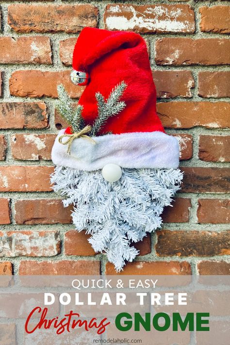 christmas gnome wreath made from dollar tree Christmas Gnome Wreath, Diy Dollar Tree Christmas, Dollar Tree Diy Christmas, Gnome Wreath, Fake Christmas Trees, Inexpensive Decor, Tinsel Tree, Christmas Tree Branches, Tinsel Garland