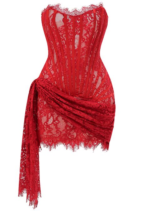 Lomg Sleeve Mini Dress, Red Lace Corset Dress, Red Corset Mini Dress, Red Mesh Outfit, Red Bday Dress, Vampire Red Aesthetic, Corset Dresses Vintage, Red Birthday Dress Black Women, Red Dress Homecoming