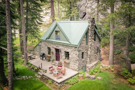 Scandinavian Cabin, Stone Cabin, Treehouse Cabins, Stone Chimney, Stone Cottages, Old Stone Houses, Cabins For Sale, Prefab Cabins, Fairytale Cottage