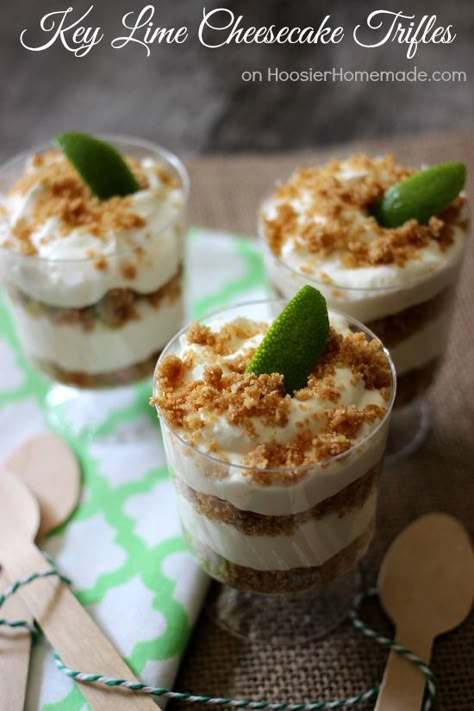 Key Lime Cheesecake Trifles - Hoosier Homemade Chocolate Raspberry Trifle, Key Lime Recipes, Raspberry Trifle, Cheesecake Trifle, Key Lime Cheesecake, Diy Easy Recipes, Lime Recipes, Lime Cheesecake, Trifle Desserts