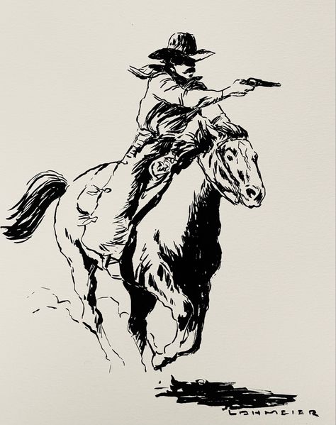 Cool Cowboy Tattoos, Cowboy Ink Drawing, Cowboy Vector Illustration, Cowboy Standoff Tattoo, Cowboy Shootout Tattoo, Old Cowboy Drawing, Minimal Cowboy Tattoo, Cowboy Gunslinger Tattoo, Cow Skull Illustration