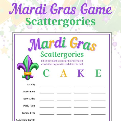 Mardi Gras Games, Games For Seniors, Mardi Gras Activities, Mardi Grad, Scattergories Game, Work Games, Nursing Home Activities, Family Friendly Games, Mardi Gra