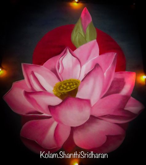 Attractive Rangoli Designs, Lotus Flower Rangoli, Dhanteras Rangoli, Rangoli Drawing, Diwali Painting, 3d Rangoli, Poster Rangoli, Lotus Rangoli, Poster Color Painting