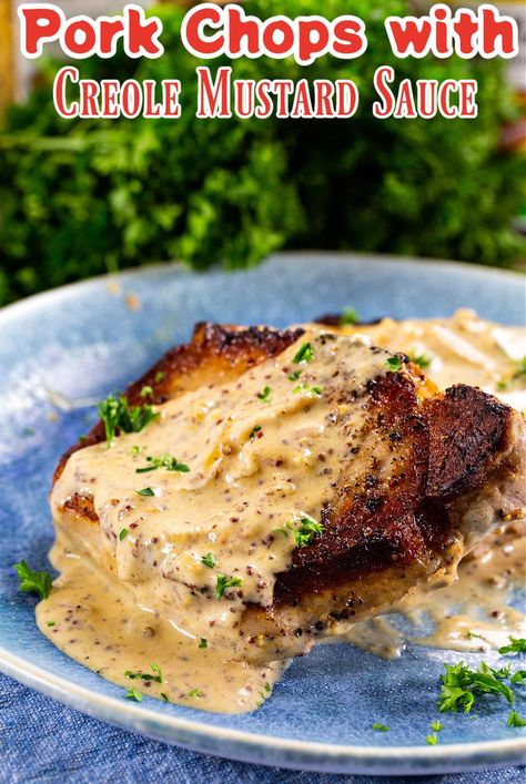 New Orleans Pork Chops, Pork Chops In Mustard Sauce, Mustard Crusted Pork Chops, Creole Pork Chops, Mayo Pork Chop Recipes, Unique Pork Chop Recipes, Pork Chops With Mustard Sauce, Pork Chop Recipes Mustard, Pork Chops Mustard