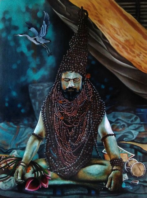 It's a portrait work of nagasadhu who lives in varanasi. It's a Hindu mythology painting. Shiva the destroyer who sitting in calm yoga pose. Acrylic media on canvas. copyright holder koushik Hegde Painting Shiva, Calm Yoga, Shiva The Destroyer, Mythology Paintings, The Destroyer, Hindu Mythology, Yoga Pose, Varanasi, Shiva