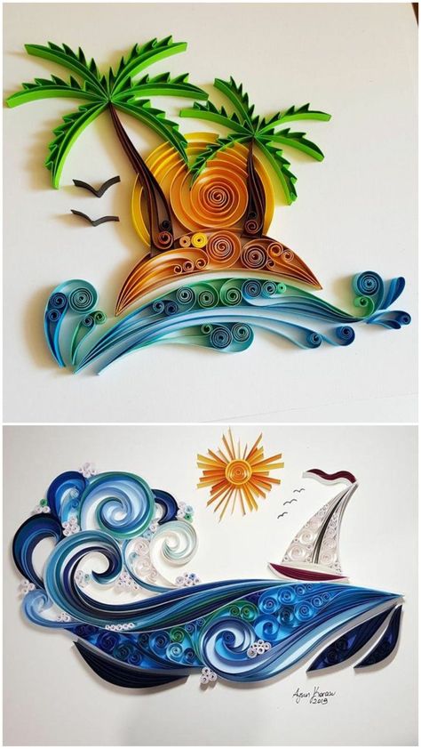 Quilling Beach Theme, Quilling Ideas Unique 3d, Quiling Paper Art Easy, Free Quilling Patterns Printables, Quilling Patterns Templates Printable, Easy Quilling For Beginners, Quilling Landscape, Paper Quilling Designs Easy, Quilling Ideas Unique