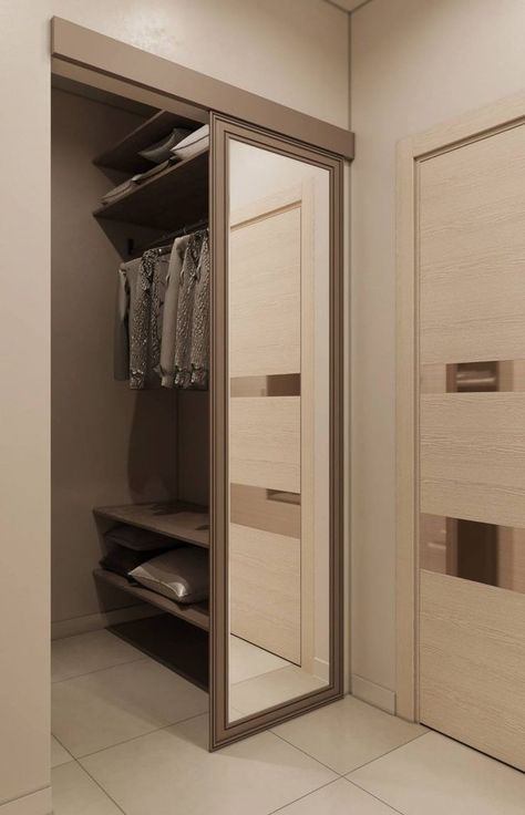 Hidden Closet, Closet Mirror, Closet Small Bedroom, Bedroom Curtain Ideas, Walk In Closet Design, Bedroom Curtain, Open Closet, Closet Layout, Wardrobe Room