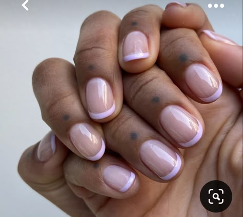 Crossover nails 💅 – Noble Fashionista Short French Manicure With Color Tips, Short Nail Color French Tip, Lilac French Tip Nails Short, Builder Gel French Manicure, Lilac French Manicure, Lilac Tip Nails, Colorful French Tip Nails Short, French Manicure Designs For Short Nails, Short Gel French Manicure