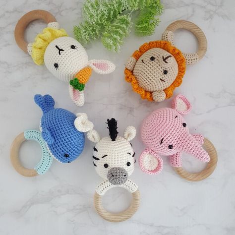 Crochet Baby Rattle, Lion Crochet, Rattle Crochet, Crochet Nursery Decor, Crochet Whale, Lion Baby, Crochet Deer, Crochet Nursery, Handmade Baby Shower Gift