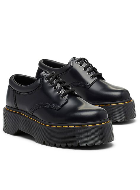 8053 Quad platform derby shoes Women | Dr. Martens | Women's Flats: Ballet, Loafer and more | Simons Bufallo Shoes, Cute Black Shoes, 8053 Quad, Shoe Png, Shoes Leather Women, Derby Shoes Women, Trendy Loafers, Shoes Png, Dr Shoes