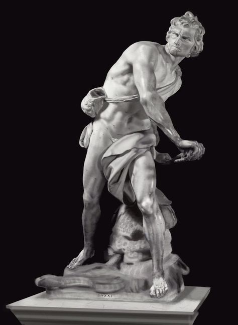 David - Gian Lorenzo Bernini, 1623-4 Bible Archeology, Bernini Sculpture, Baroque Sculpture, Galleria Borghese, Roman Centurion, Gian Lorenzo Bernini, Lorenzo Bernini, Woodcut Art, Cross Tattoo For Men