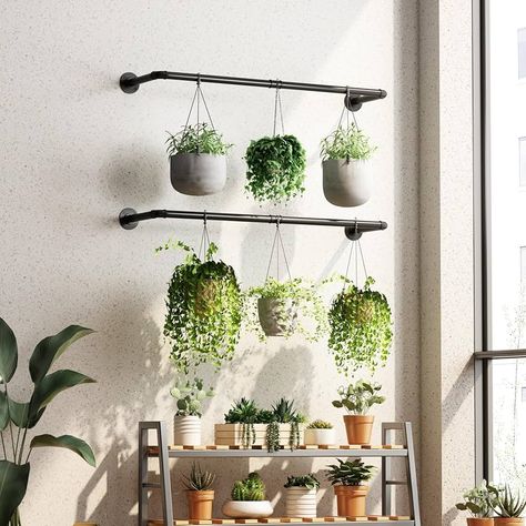 Amazon.com: TieLiHua 2Pcs Hanging Planter for Indoor Plants, Black Metal Planter Hanger, Indoor Plant Hanging Rod, Wall Hanging Plant Holder for Window Ceiling Living Room : Patio, Lawn & Garden Outdoor Patio Plant Wall, Plants Hanging In Front Of Window, Wall Plant Hanger Macrame, Hanging Window Plants, Plant Hanging Rod, Plant Set Up Indoor, Window Hanging Plants, Ceiling Plant Hanger, Plant Decor Living Room