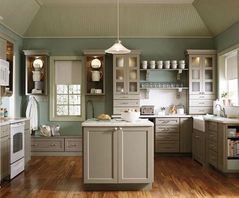 ideas to coordinate white appliances in a kitchen with painted wood cabinets and white countertops Martha Stewart Kitchen, Best Kitchen Lighting, Ikea Raskog, Oak Kitchen Cabinets, White Appliances, U Shaped Kitchen, Classic Kitchen, Green Walls, White Countertops