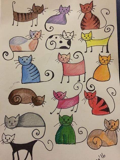 Arte Doodle, Cat Tattoos, Cat Doodle, Soyut Sanat Tabloları, Art Drawings For Kids, Doodle Drawings, Cat Drawing, A Drawing, الرسومات اللطيفة