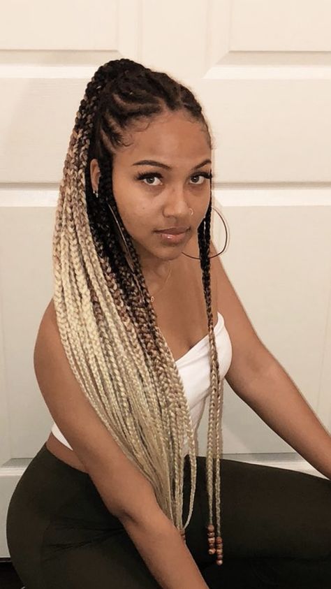 Like what you see, follow me.! PIN: @IIjasminnII✨GIVE ME MORE BOARD IDEASS Black Blonde Ombre Braids, Black To Blonde Braids, Blonde Ombre Box Braids, Blonde Ombré Braids, Medium Lemonade Braids Hairstyles, Blonde Ombre Braids, Ombré Braids, Crochet Braids Hairstyles Curls, Braids Fulani