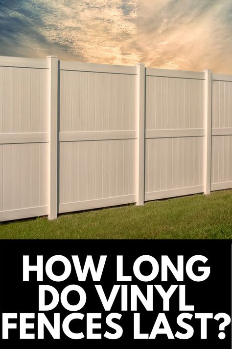 Whether you're thinking of installing a vinyl fence, or are wondering how much longer your fence has left before it needs to be replaced; here, we discuss how long vinyl fences last! Read more at OwnTheYard.com! Vinyl Privacy Fence Ideas Backyards, How To Install Vinyl Fencing, Vinyl Fencing Front Yard, Vinyl Fence Gates Ideas, Backyard Vinyl Fence Ideas, Decorate Vinyl Fence, Painting Vinyl Fence, Diy Vinyl Fence Installation, Brown Vinyl Fence