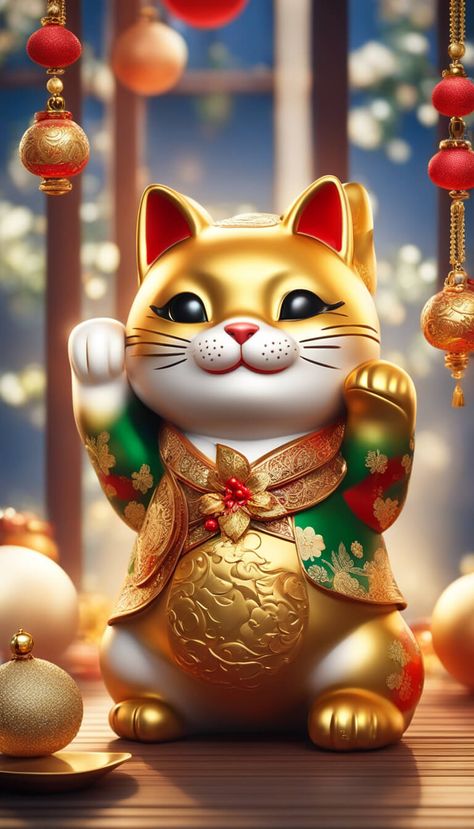 Fengshui Lucky Wallpaper, Money Wallpaper Iphone, Lucky Wallpaper, Fortune Cat, Elephant Parade, Lucky Money, Cat Background, Beautiful Abstract Art, Angel Number Meanings