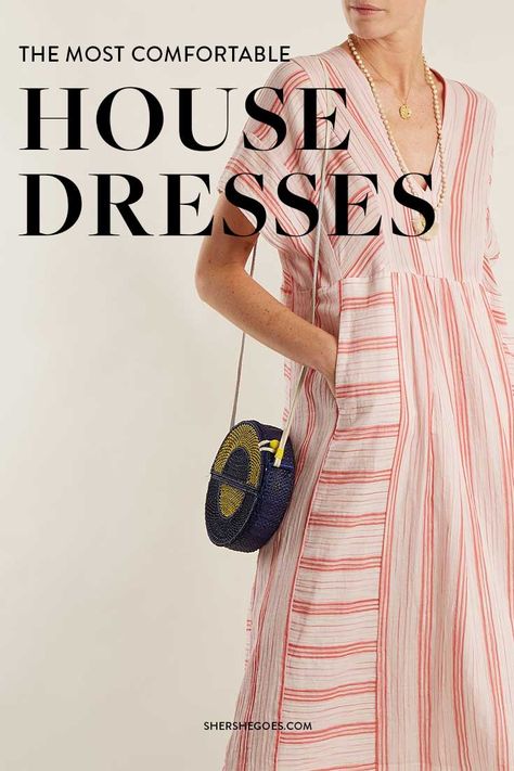 Aided by the ever-increasing need to look cute, comfortable, and professional while on an endless parade of Zoom calls, house dresses are my favorite go-to for a smart and effortless work from home look! #HouseDresses #BestHouseDresses house dresses, cotton house dresses, house dresses with pockets, old fashoned house dresses, women's house dresses Cotton House Dress, House Dresses Comfy Casual, Sleeveless Summer Dress For Home, Relaxed Cotton Dress For Home, Modern House Dress, Spring Cotton Home Dress, Relaxed Fit Summer Home Dress, Dresses For Home, Home Dress Comfy