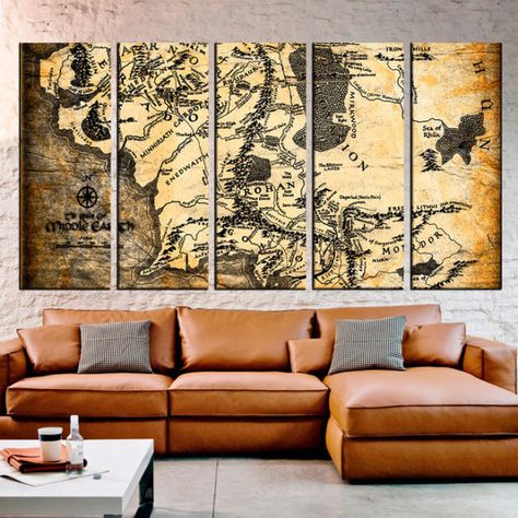 Lord of the Rings Maps Canvas Wall Art is What Every Living Room Needs Wall Art For Men, Large Modern Art, Large Wall Canvas, Wall Color Combination, Vintage World Map, World Map Art, Wall Murals Painted, Paint Canvas, World Map Wall Art